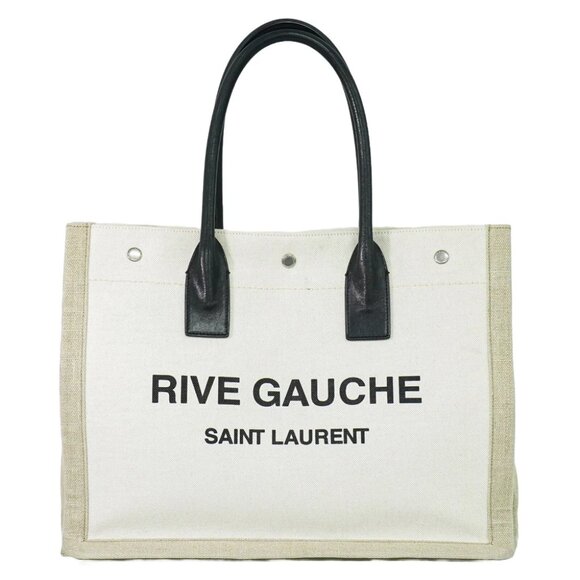 SAINT LAURENT Rive Gauche Canvas Tote Bag White Beige Silver - Picture 1 of 10